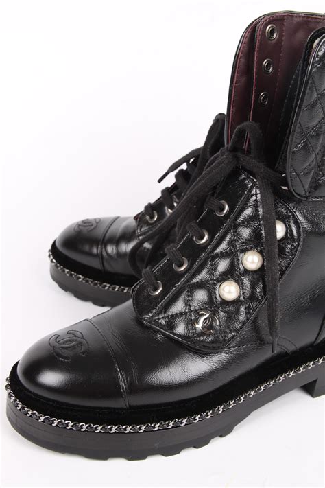 chanel combat boots pearl|chanel shoe laces for boots.